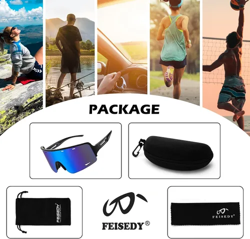 Vista 6 de FEISEDY Gafas de sol deportivas para ciclismo, gafas de béisbol para jóvenes, adolescentes, protección UV400 B2974 Negro-Azul
