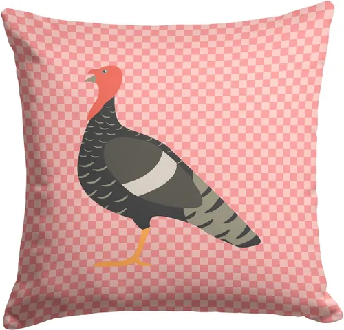 Vista 167 de Caroline's Treasures BB8163PW1414 Beltsville - Almohada decorativa de tela a cuadros pequeños, color blanco, pavo y gallina azul, lavable a máquina
