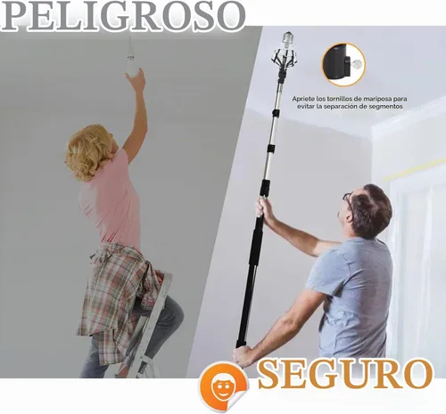 Vista 2 de Cambiador de bombilla de alcance de 18 pies para techos altos con poste de extensión telescópico, cambiador de poste de extensión de bombilla de 3 a