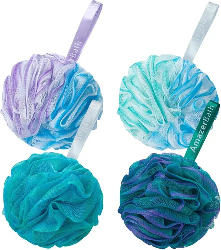 Vista 14 de AmazerBath Esponja de Lufa 60g/Pieza, Esponja Exfoliante de Baño Depuradora Corporal, Juego de Lufa de 4 - Blanco Gris-Rosa-Verde Militar-Verde