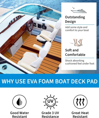 Vista 5 de OCEANBROAD Suelo de espuma EVA para barcos de 96 x 2.4 pulgadas con respaldo adhesivo 3M, cubierta marina autoadhesiva, lámina de teca sintética