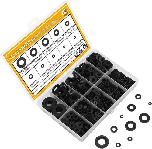 Vista 7 de Juego de 640 Piezas de Arandelas Planas de Nylon Negras, M2-M10, Arandelas Métricas y Planas de Nylon