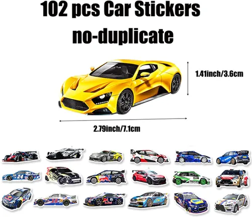 Vista 2 de 102 piezas de calcomanías de autos deportivos - Auto de carreras, calcomanías impermeables para botellas, portátiles, patinetas, cascos