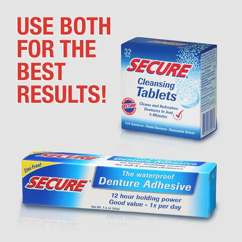 Vista 7 de Secure Adhesivo impermeable para dentaduras postizas, sin zinc, sujeción extra fuerte para superiores, inferiores o parciales, 1.4 onzas