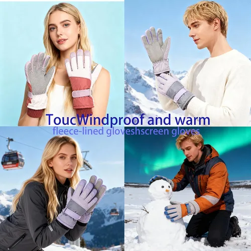Vista 4 de Guantes de esquí para mujer, para pantalla táctil, resistentes al viento y al agua, guantes térmicos de invierno para nieve, esquí, ciclismo