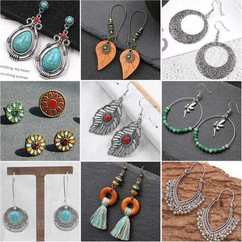 Vista 3 de Funtopia - Aretes bohemios para mujeres y niñas, 36 pares de aretes colgantes retro