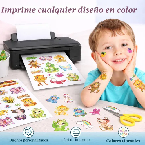 Vista 2 de Papel de tatuaje temporal imprimible para impresora de inyección de tinta, 8.5 x 11 pulgadas, 8 hojas, papel de transferencia de tatuaje