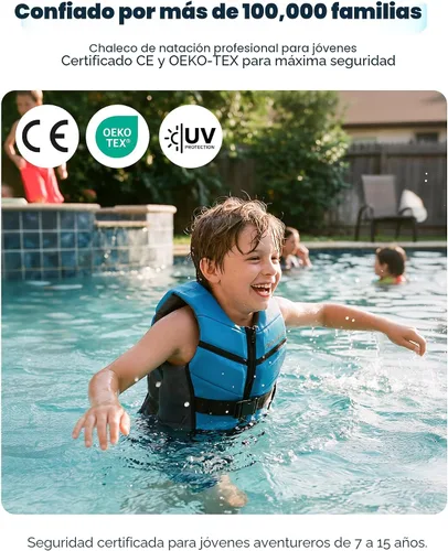 Vista 2 de Owntop Chaleco de natación para niños jóvenes Ligero y de secado rápido Hebillas ajustables y cremallera Kayak, entrenamiento de natación