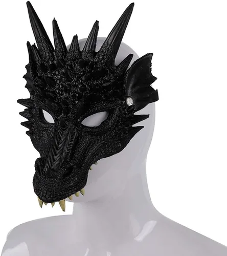 Vista 2 de Máscara de dragón 3D, disfraz de fiesta de Halloween, cosplay para adultos y hombres, máscaras de media cara de animales aterradores