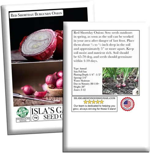 Vista 7 de Semillas de cebolla de color burdeos Red Shortday – Más de 300 semillas tradicionales sin OMG de Isla's Garden Seeds, sabor dulce y suave, ideal