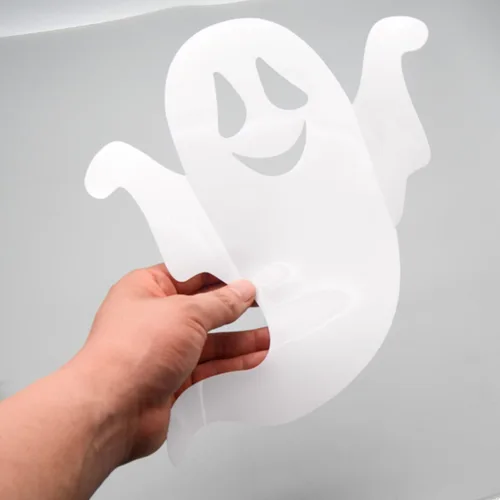Vista 2 de Decoración de pared de fantasmas de Halloween, 12 calcomanías de fantasmas 3D para decoración del hogar de Halloween, calcomanías de fantasma blanco