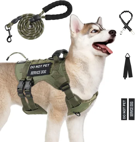 Vista 11 de Arnés táctico sin tirones para perro, tamaño pequeño, chaleco para perro de servicio, S, negro Arnés táctico y correa para perro, arnés ajustable