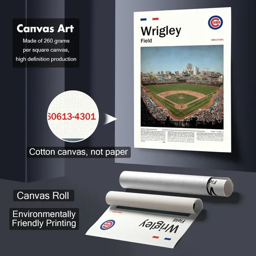 Vista 2 de Cartel de póster del estadio WrigleyField (17 x 11 pulgadas en lienzo) Arte de pared de béisbol de la bahía de Chicago - Cartel deportivo retro