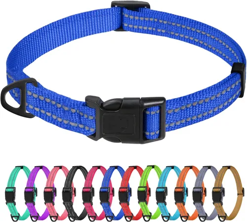 Vista 43 de TagME Collares de nailon reflectantes para perros, collar ajustable clásico para mascotas con hebilla de liberación rápida para cachorros, rosa Rosa