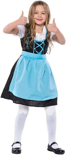 Vista 8 de ABOOFAN Vestido para niñas Oktoberfest disfraz de niña cervecera vestido de fraulein bávaro disfraz de sirvienta de bar azul negro talla S