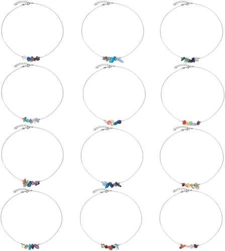 Vista 3 de Gargantilla con signo del zodiaco de 12 constelaciones, cristal crudo, piedra natural, curativa, chakra, horóscopo, astrología, joyería para mujer