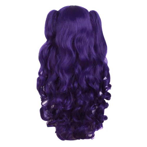 Vista 4 de Peluca MapofBeauty Lolita para disfraz, cabello largo, rizado, con coleta, Púrpura oscuro