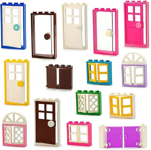 Vista 9 de 110 piezas de puertas, ventanas, cercas y luces para MOC, juego de bloques de construcción creativo para decorar casas de calle, compatible