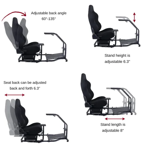 Vista 3 de Marada Racing Cockpit Frame Height Adjustable with Seat Tilt-Adjustable for G29 G920 T300RS T150 PS4 Xbox WheelPedals NOT Included