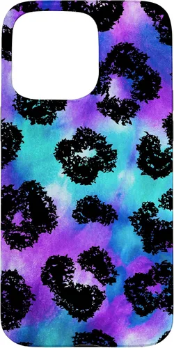 Vista 28 de iPhone 16 Purple Turquoise Black Leopard Tie Dye Print Cheetah Pattern Case