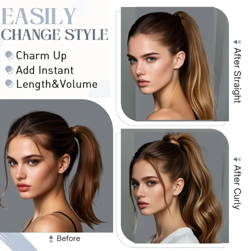 Vista 81 de Rich Choices Extensión de cola de caballo con clip de garra, cabello humano real, una pieza, extensiones de cabello largo Remy para mujer, #18P613