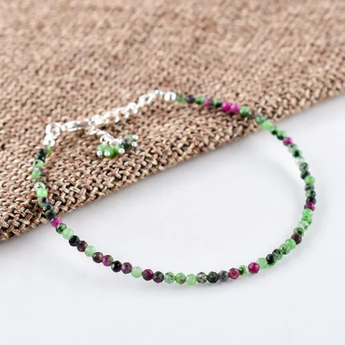 Vista 26 de Natural Gemstone Micro Beads Dainty Bangle Bracelet, Handmade Birthstone Jewelry, Healing Chakra Crystals, Silver Plated 8 inch, Birthday Gift for