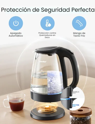 Vista 6 de COMFEE' Hervidor eléctrico, hervidor de agua caliente de 1.7L, hervido rápido de 1500W, hervidor de té eléctrico de vidrio con indicador LED