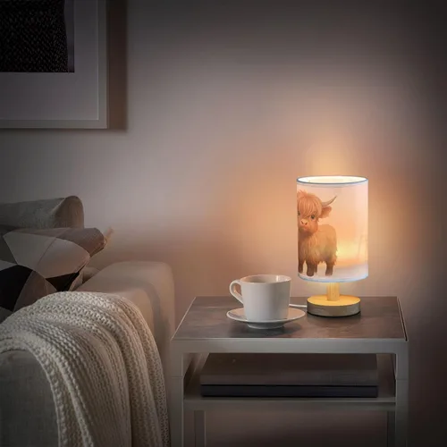 Vista 6 de Bedside Table Lamp Cute Highland Cow Animal Nightstand Lamp with Wood Desk Lamps for Bedroom Living Room Nursery Office Home Decor