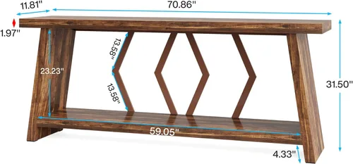 Vista 2 de Tribesigns Mesa consola de granja de 70.86 pulgadas, mesa de entrada de sofá largo industrial estrecha con almacenamiento, sofá de madera de 2 Marrón