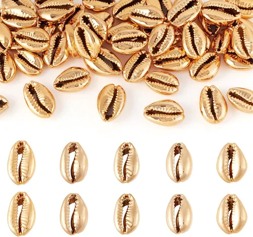 Vista 21 de Cheriswelry 100 cuentas de concha para hacer pulseras, conchas de cauri, cuentas espaciadoras de verano, playa, cuentas ovaladas para hacer