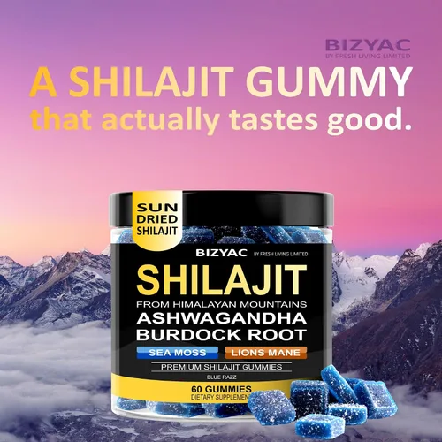 Vista 3 de Gomitas Shilajit orgánicas para hombres y mujeres con musgo marino y ashwagandha – 100% extracto del Himalaya con más de 105 minerales traza, raíz