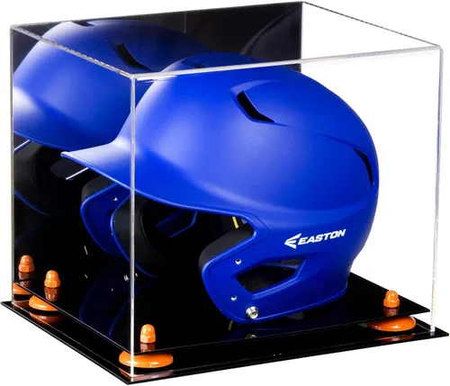 Vista 137 de Better Display Cases Vitrina acrílica para casco de bateo de béisbol con espejo, elevadores rosados, montaje en pared y base de espejo (V22/A012)