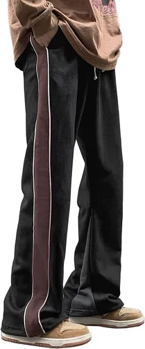 Vista 7 de Skateboard Frog Pantalones de chándal para hombre Patchwork Open Wide Bottom Suede Casual Pantalones de pierna recta