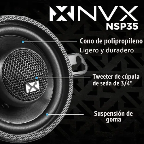Vista 2 de NVX NSP35 - Altavoces para automóvil de 3.5 pulgadas, 200 W máximo, 70 W RMS, coaxial de 2 vías con tweeters de cúpula de seda y X-overs integrados