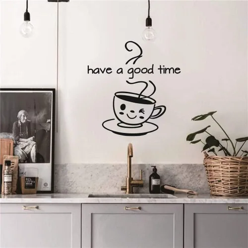 Vista 4 de Decoración de pared para comedor, cafetería, decoración de pared, calcomanía de pared de vinilo para cafetería, tienda de té, frase "Have a Good