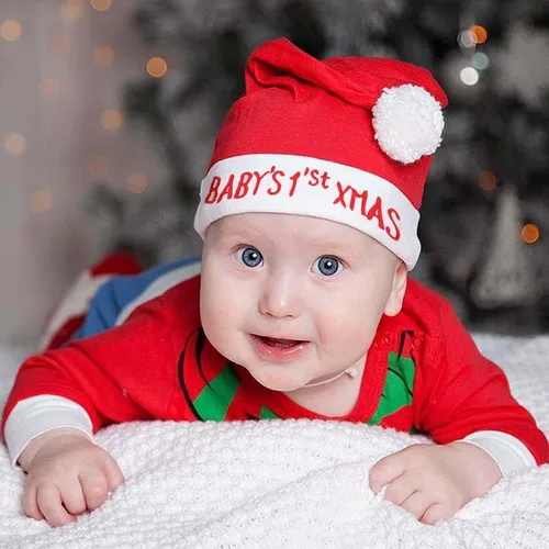 Vista 3 de VANTATY Sombrero de Papá Noel para bebé, de un año, recién nacido, unisex, para niños pequeños, niñas, niños, primer año, sombrero de Papá Noel