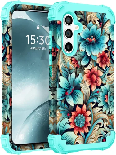 Vista 21 de Funda para Galaxy A14 5G Case, Patrón Floral 3 en 1 Protección Resistente de Servicio Pesado a Prueba de Golpes Parachoques de Goma de Silicona