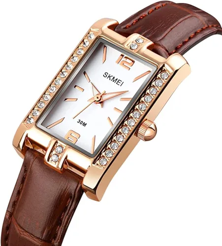 Vista 2 de SKMEI Watches for Women Fashion Retro Square Green Stone Ladies Watch Slim Light Analog Quartz Leather Wristwatches