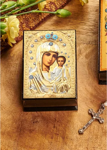Vista 3 de Gifts Plaza (D) Exquisita caja de madera para rosario de cuentas de oración, elegante caja de almacenamiento de 3 34 x 2 12 pulgadas para tesoros