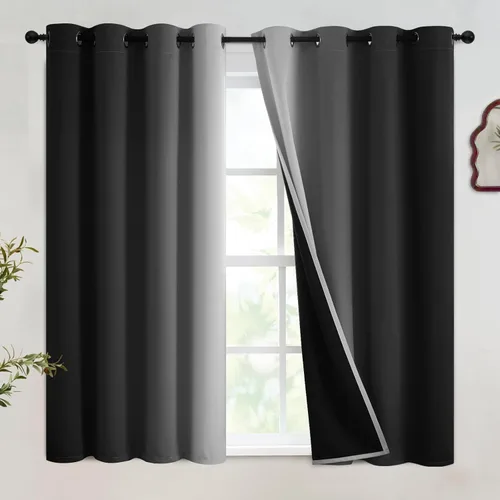 Vista 238 de SimpleHome Cortinas degradadas degradadas para oscurecer la habitación de 36 pulgadas de largo para dormitorio, con ojales y bloqueo de luz Negro