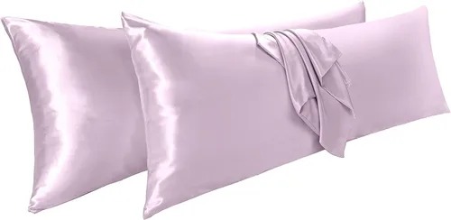 Vista 13 de Vonty 2 fundas de almohada de satén estándar – Fundas de almohada de 20 x 26 pulgadas, fundas de almohada negras para proteger la piel y el cabello