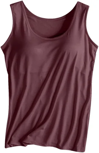 Vista 22 de Camiseta sin mangas con brasier integrado para mujer, sin mangas, correa ancha, ropa de dormir básica, para entrenamiento, yoga, camisola acolchada