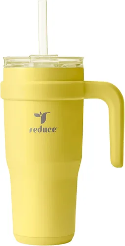 Vista 45 de REDUCE Vaso de acero inoxidable de 24 onzas con asa, con aislamiento al vacío de doble pared, tapa a prueba de sudor y popote reutilizable, mantiene