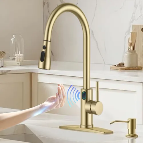 Vista 19 de Grifo de cocina táctil, rociador desplegable de 3 modos, sensor táctil activado, control de temperatura LED, rotación de 360 grados, placa de Negro