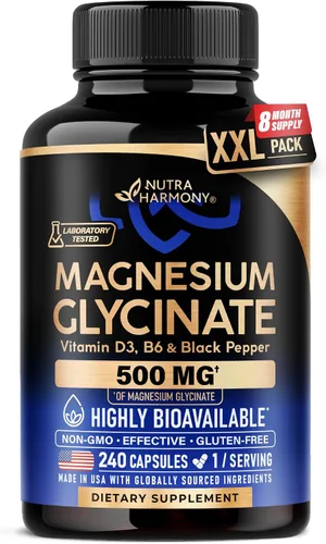 Vista 11 de Glicinato de magnesio 500 mg – Suplemento quelatado – Forma de alta absorción de magnesio – Apoyo para el sueño, la salud muscular y cardíaca