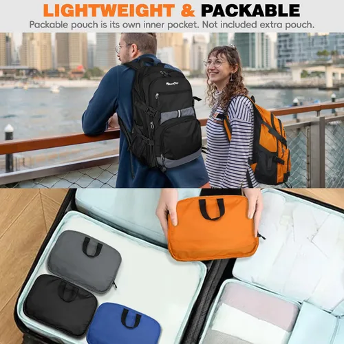 Vista 6 de Seektop Mochila de senderismo plegable de 40 L para mujeres y hombres, mochila de viaje ligera y plegable aprobada para vuelos al aire libre
