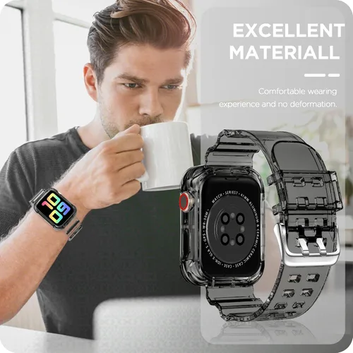 Vista 212 de DABAOZA - Correa transparente compatible con Apple Watch con estuche protector, correa deportiva de TPU con brillo para mujeres y hombres