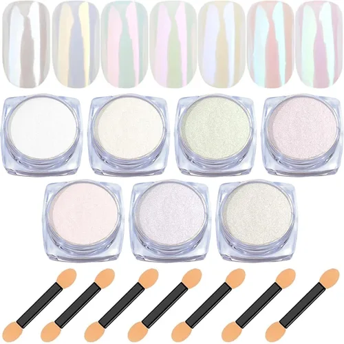 Vista 17 de Kit de polvo de uñas cromado y gel de uñas 3D BISHENGYF: 0.53 oz No Wipe 3D Sculpting Gel Aurora White Pearl Silver Gold Chrome Nail Powder