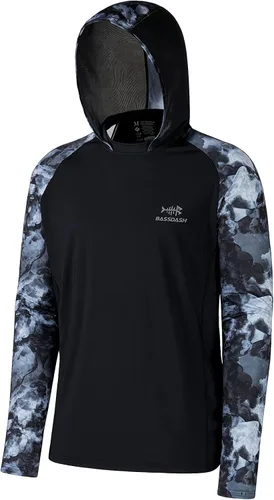 Vista 13 de BASSDASH Camisa de pesca de rendimiento UPF 50 para hombre, sudadera con capucha de camuflaje de manga larga FS17M