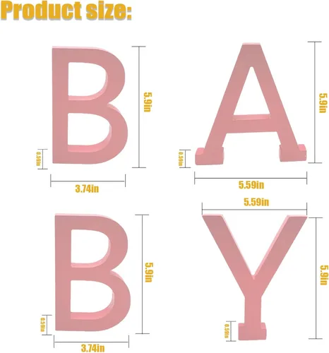 Vista 2 de Decoraciones de mesa de baby shower, 4 piezas separadas de madera para bebé, bloques de letras de madera, centros de mesa rosados, para decoración